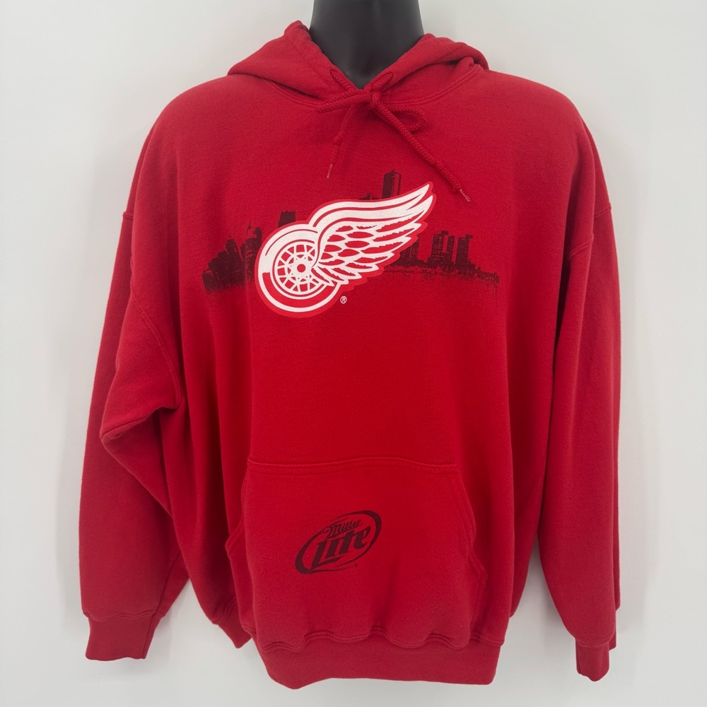 Vintage Detroit Red Wings Miller Lite Hoodie Sweatshirt XL Red (R1)